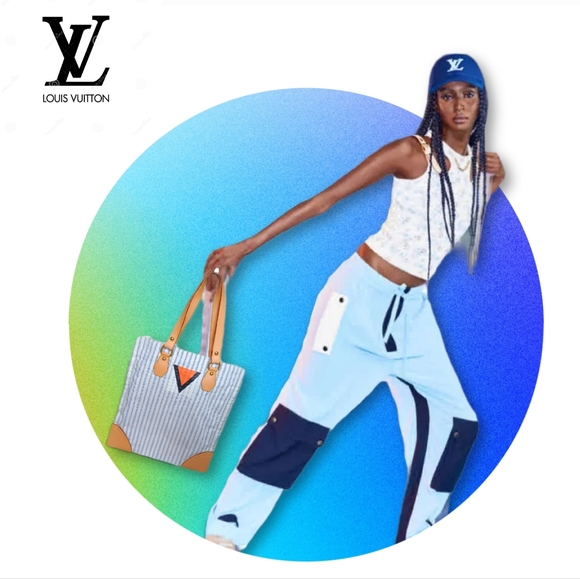 RARE 🔥 Louis Vuitton LIMITED EDITION White/ Blue Striped Tanger Tote bag - Picture 3 of 16